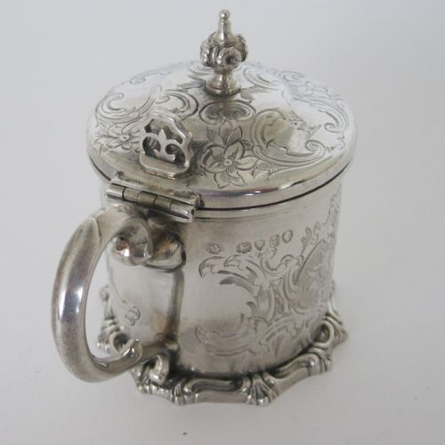 VICTORIAN SILVER MUSTARD POT WITH BRISTOL BLUE GLASS LINER - ADDITIONAL PHOTO 7
