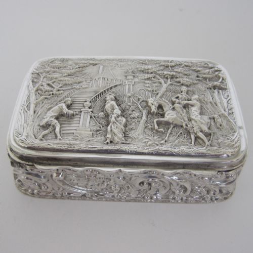 edwardian silver jewellery or trinket box depicting classical figures and horse riding - CATEGORY: ANTIQUE SILVER - DATED EDWARDIAN