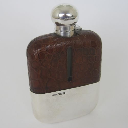 silver and crocodile skin hip flask by james dixon son - CATEGORY: ANTIQUE SILVER - DATED 1920
