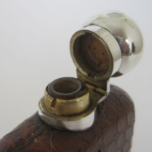 SILVER AND CROCODILE SKIN HIP FLASK BY JAMES DIXON SON - ADDITIONAL PHOTO 1