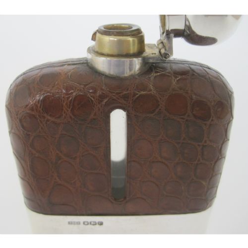 SILVER AND CROCODILE SKIN HIP FLASK BY JAMES DIXON SON - ADDITIONAL PHOTO 2