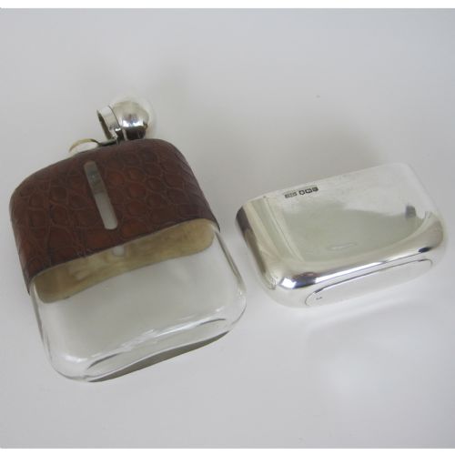 SILVER AND CROCODILE SKIN HIP FLASK BY JAMES DIXON SON - ADDITIONAL PHOTO 3
