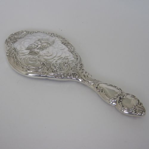decorative edwardian silver reynolds angels hand mirror - CATEGORY: ANTIQUE SILVER - DATED 1900