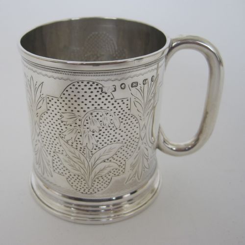 victorian cylindrical silver christening mug with looped handle - CATEGORY: ANTIQUE SILVER - DATED 1870