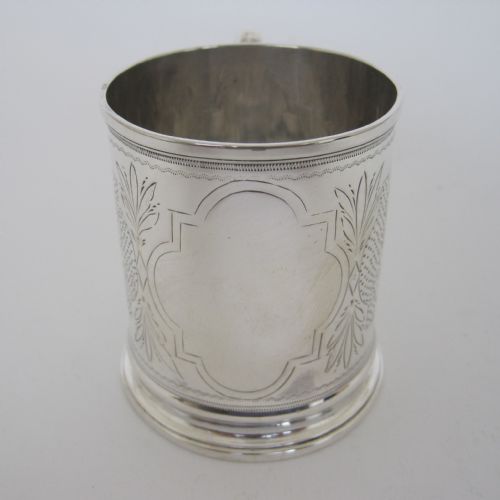 VICTORIAN CYLINDRICAL SILVER CHRISTENING MUG WITH LOOPED HANDLE - ADDITIONAL PHOTO 1