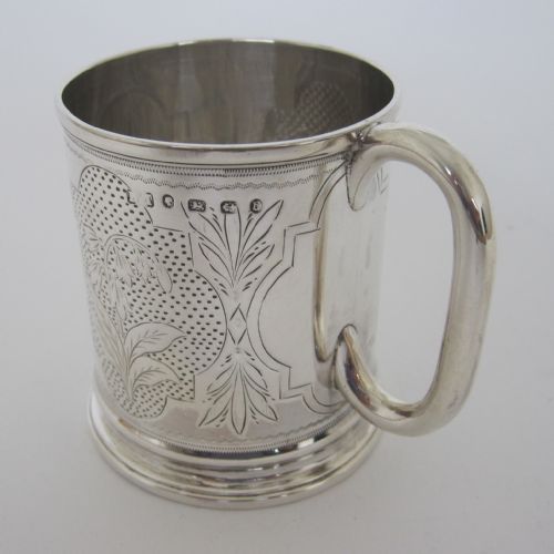 VICTORIAN CYLINDRICAL SILVER CHRISTENING MUG WITH LOOPED HANDLE - ADDITIONAL PHOTO 3
