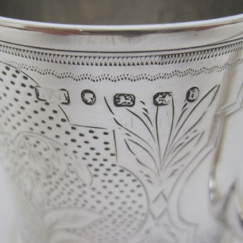 VICTORIAN CYLINDRICAL SILVER CHRISTENING MUG WITH LOOPED HANDLE - ADDITIONAL PHOTO 5
