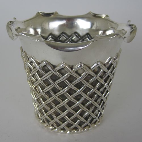 late victorian silver plated flower pot with an embossed lattice style body - CATEGORY: ANTIQUE SILVER - DATED 1890