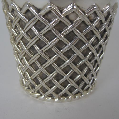 LATE VICTORIAN SILVER PLATED FLOWER POT WITH AN EMBOSSED LATTICE STYLE BODY - ADDITIONAL PHOTO 3