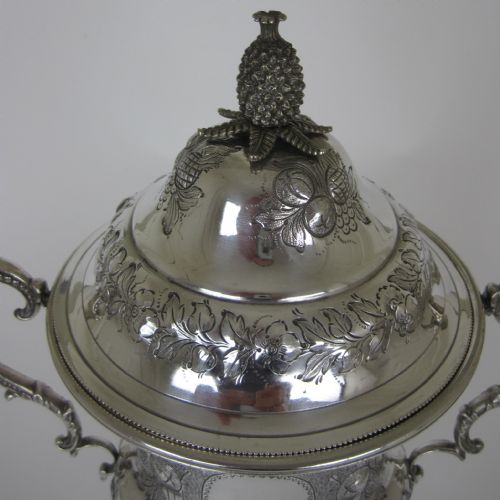 DECORATIVE VICTORIAN SILVER PLATED CAMPAGNA SHAPED LIDDED TROPHY CUP - ADDITIONAL PHOTO 1