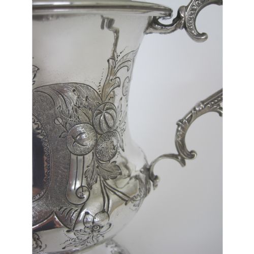 DECORATIVE VICTORIAN SILVER PLATED CAMPAGNA SHAPED LIDDED TROPHY CUP - ADDITIONAL PHOTO 2
