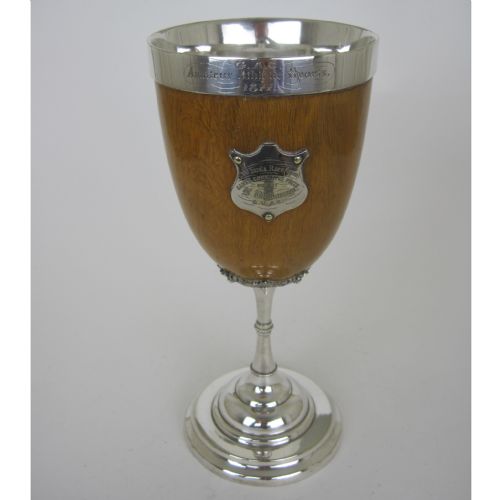 unusual large victorian silver plate and oak goblet - CATEGORY: ANTIQUE SILVER - DATED 1870