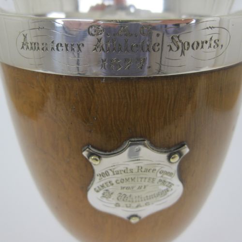 UNUSUAL LARGE VICTORIAN SILVER PLATE AND OAK GOBLET - ADDITIONAL PHOTO 1