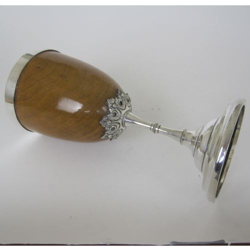 UNUSUAL LARGE VICTORIAN SILVER PLATE AND OAK GOBLET - ADDITIONAL PHOTO 3