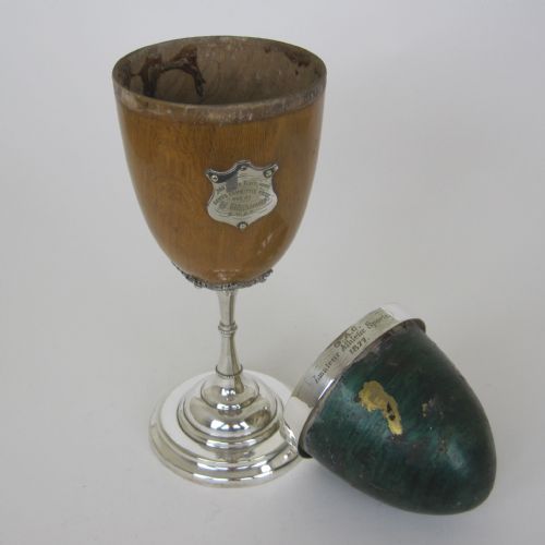 UNUSUAL LARGE VICTORIAN SILVER PLATE AND OAK GOBLET - ADDITIONAL PHOTO 5