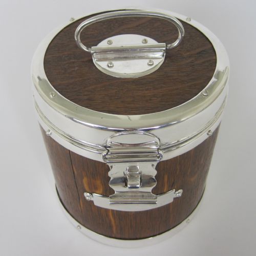 VICTORIAN JOHN GRINSELL AND SON OAK AND SILVER PLATE CANISTER SHAPED BARREL - ADDITIONAL PHOTO 1