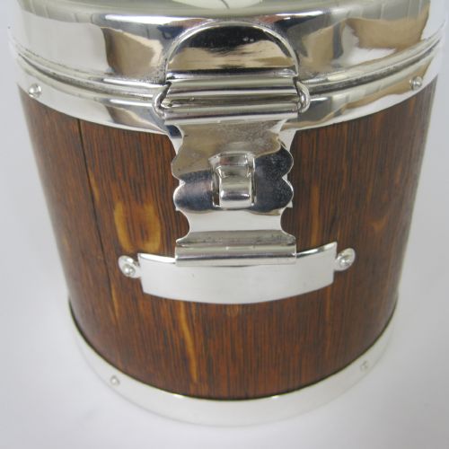 VICTORIAN JOHN GRINSELL AND SON OAK AND SILVER PLATE CANISTER SHAPED BARREL - ADDITIONAL PHOTO 2