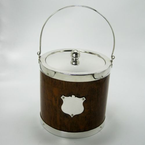 plain daniel arter oak and silver plate cylindrical barrel - CATEGORY: ANTIQUE SILVER - DATED 1900
