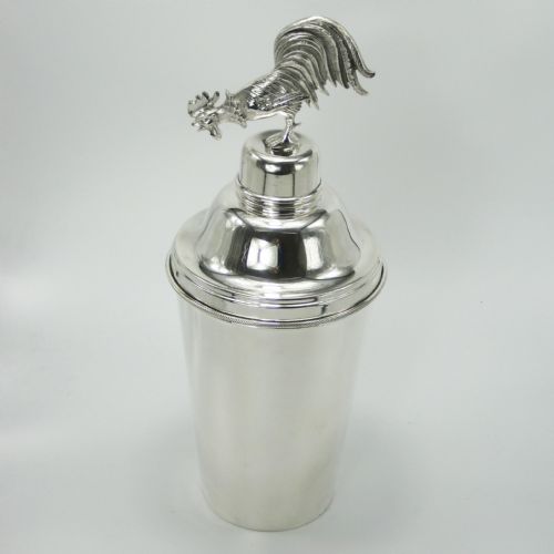 large vintage silver plated james dixon son cockerel motif cocktail shaker - CATEGORY: ANTIQUE SILVER - DATED 1940