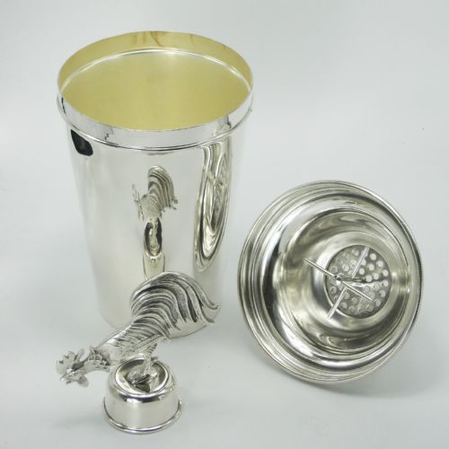 LARGE VINTAGE SILVER PLATED JAMES DIXON SON COCKEREL MOTIF COCKTAIL SHAKER - ADDITIONAL PHOTO 2