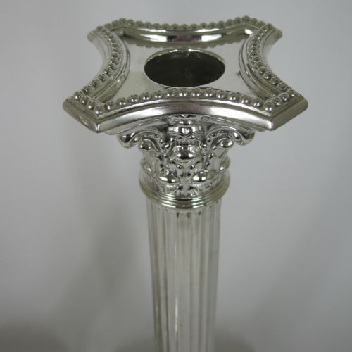 PAIR OF VICTORIAN WILLIAM HUTTON AND SON SILVER PLATED CORINTHIAN COLUMN CANDLE STICKS - ADDITIONAL PHOTO 1