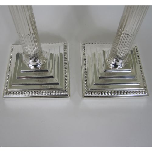 PAIR OF VICTORIAN WILLIAM HUTTON AND SON SILVER PLATED CORINTHIAN COLUMN CANDLE STICKS - ADDITIONAL PHOTO 2