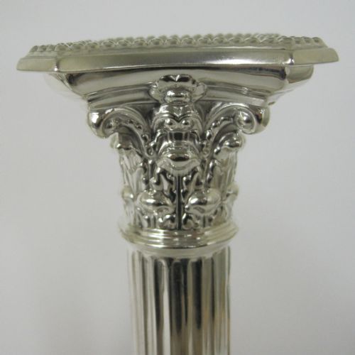 PAIR OF VICTORIAN WILLIAM HUTTON AND SON SILVER PLATED CORINTHIAN COLUMN CANDLE STICKS - ADDITIONAL PHOTO 4