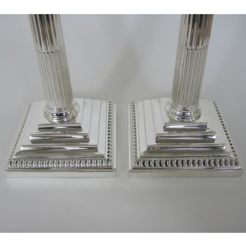 PAIR OF VICTORIAN WILLIAM HUTTON AND SON SILVER PLATED CORINTHIAN COLUMN CANDLE STICKS - ADDITIONAL PHOTO 5