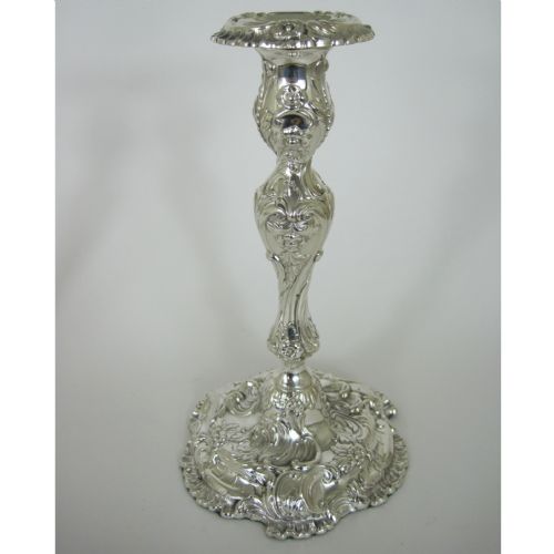 PAIR OF LATE VICTORIAN ROCOCO STYLE SILVER PLATED CANDLE STICKS - ADDITIONAL PHOTO 2