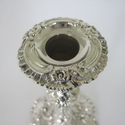 PAIR OF LATE VICTORIAN ROCOCO STYLE SILVER PLATED CANDLE STICKS - ADDITIONAL PHOTO 4