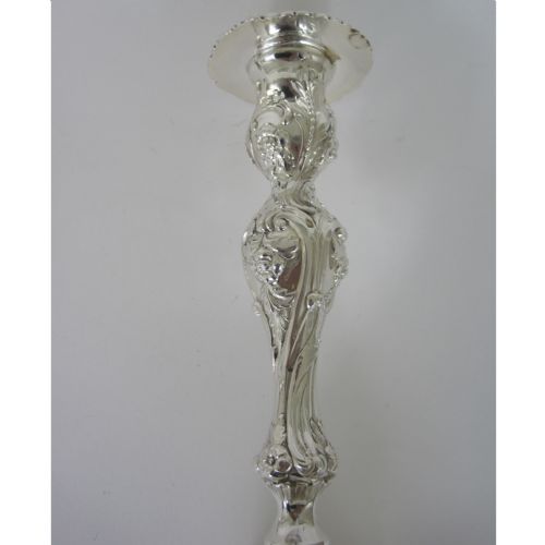 PAIR OF LATE VICTORIAN ROCOCO STYLE SILVER PLATED CANDLE STICKS - ADDITIONAL PHOTO 5
