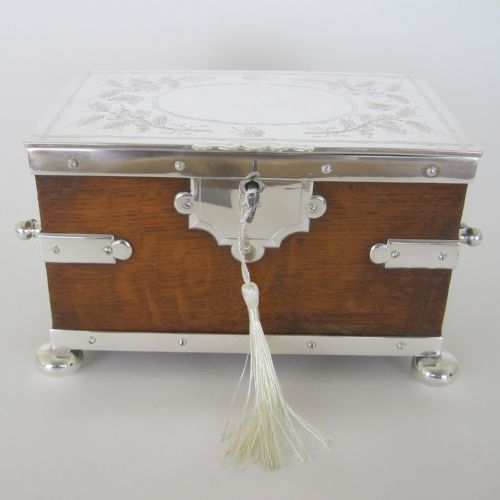 late victorian rectangular oak and silver plated double tea caddy - CATEGORY: ANTIQUE SILVER - DATED 1890