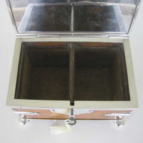 LATE VICTORIAN RECTANGULAR OAK AND SILVER PLATED DOUBLE TEA CADDY - ADDITIONAL PHOTO 6