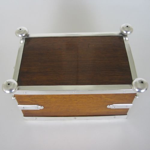 LATE VICTORIAN RECTANGULAR OAK AND SILVER PLATED DOUBLE TEA CADDY - ADDITIONAL PHOTO 7