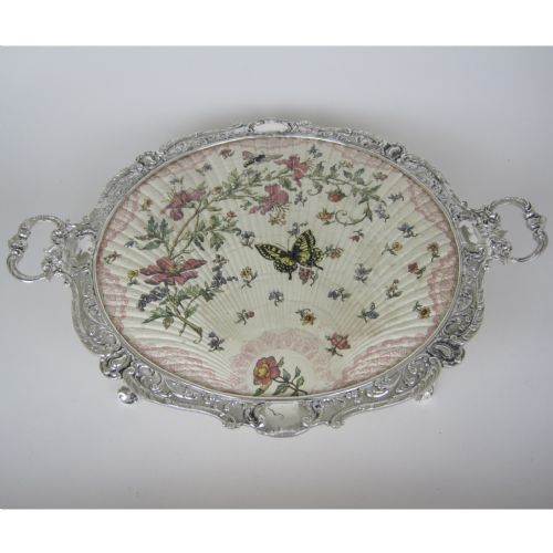 continental edwardian china and silver plated round tray - CATEGORY: ANTIQUE SILVER - DATED 1900
