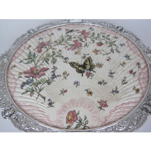 CONTINENTAL EDWARDIAN CHINA AND SILVER PLATED ROUND TRAY - ADDITIONAL PHOTO 1