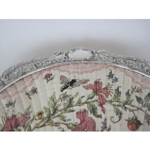 CONTINENTAL EDWARDIAN CHINA AND SILVER PLATED ROUND TRAY - ADDITIONAL PHOTO 2
