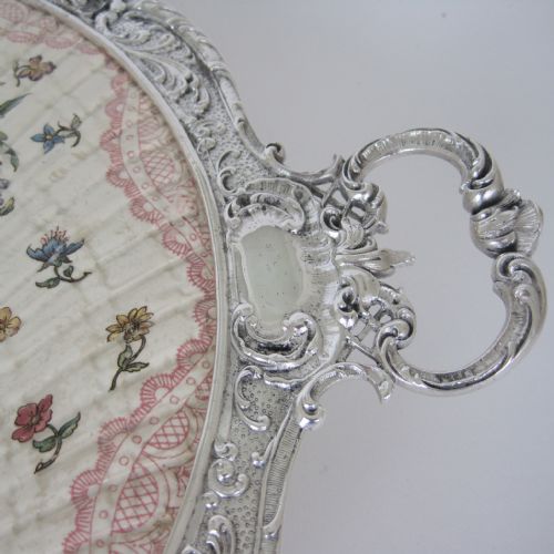 CONTINENTAL EDWARDIAN CHINA AND SILVER PLATED ROUND TRAY - ADDITIONAL PHOTO 3