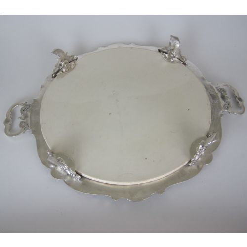 CONTINENTAL EDWARDIAN CHINA AND SILVER PLATED ROUND TRAY - ADDITIONAL PHOTO 4