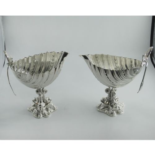 decorative pair of victorian silver plated sauce boats with shell shaped bowls - CATEGORY: ANTIQUE SILVER - DATED 1890