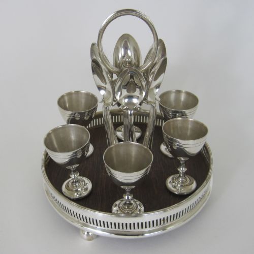 unusual late victorian oak and silver plate six cup egg cruet - CATEGORY: ANTIQUE SILVER - DATED 1890