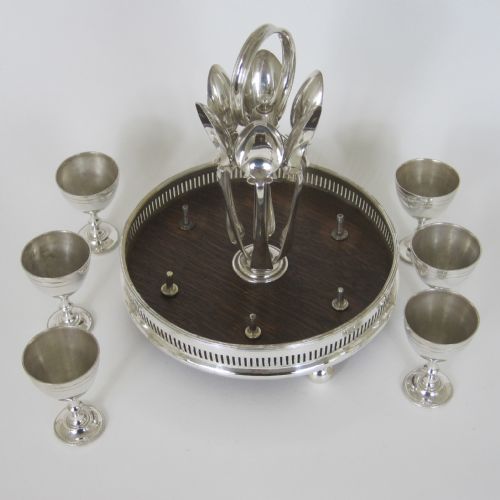 UNUSUAL LATE VICTORIAN OAK AND SILVER PLATE SIX CUP EGG CRUET - ADDITIONAL PHOTO 2