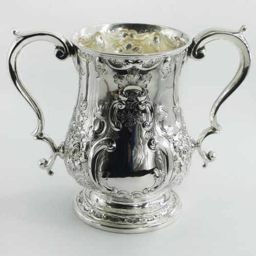 ornate victorian silver plated trophy cup with two scroll handles - CATEGORY: ANTIQUE SILVER - DATED 1880