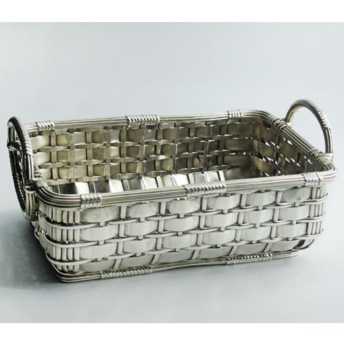 decorative silver plated rectangular wicker style serving dish - CATEGORY: ANTIQUE SILVER - DATED 1930