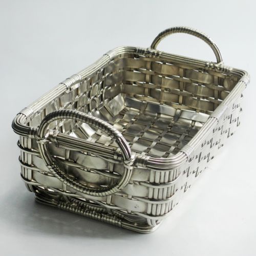 DECORATIVE SILVER PLATED RECTANGULAR WICKER STYLE SERVING DISH - ADDITIONAL PHOTO 1