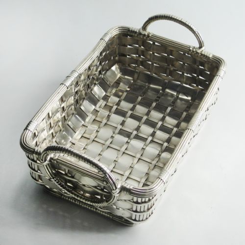 DECORATIVE SILVER PLATED RECTANGULAR WICKER STYLE SERVING DISH - ADDITIONAL PHOTO 2