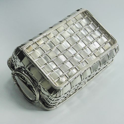 DECORATIVE SILVER PLATED RECTANGULAR WICKER STYLE SERVING DISH - ADDITIONAL PHOTO 3