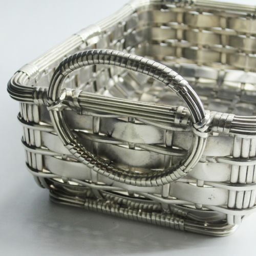 DECORATIVE SILVER PLATED RECTANGULAR WICKER STYLE SERVING DISH - ADDITIONAL PHOTO 4