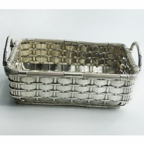 DECORATIVE SILVER PLATED RECTANGULAR WICKER STYLE SERVING DISH - ADDITIONAL PHOTO 5