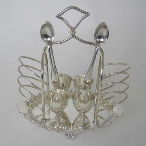 victorian silver plated toast rack and egg cruet - CATEGORY: ANTIQUE SILVER - DATED 1890